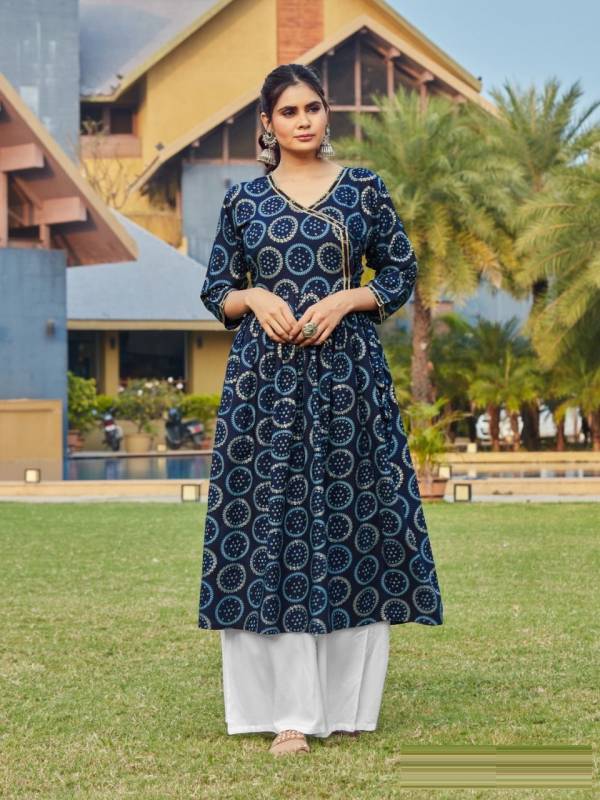 Blue Hills Angrakha Fancy Ethnic Wear Rayon Printed Designer Anarkali Kurti Collection